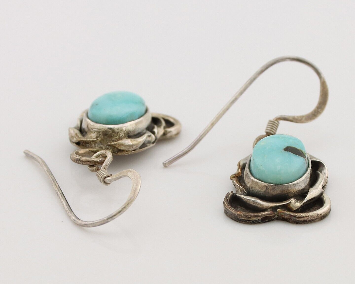 Navajo Earrings 925 Silver Natural Blue Turquoise Native American Artist C.80s