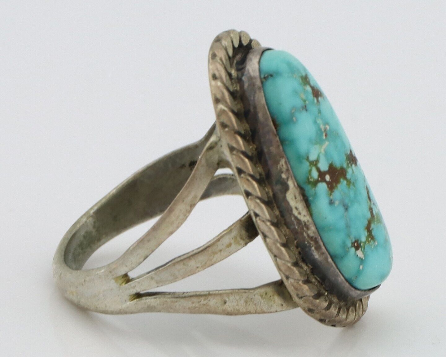 Navajo Ring 925 Silver Spiderweb Turquoise Native American Artist C.80's