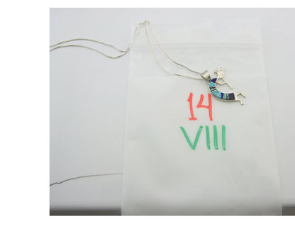 Navajo Kokopelli Necklace Sterling Silver Natural Gemstone Vintage Signed