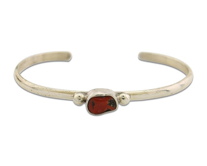 Navajo Bracelet .925 Silver Natural Red Coral Cuff Native American Artist C.80's