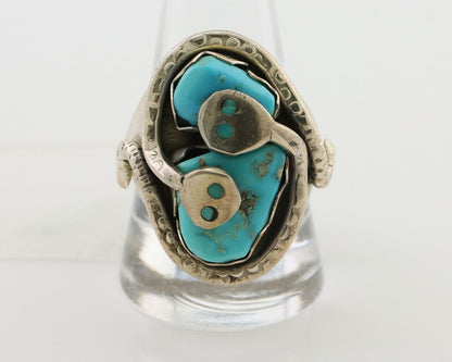 Mens Heavy Zuni Snake Ring 925 Silver Turquoise Signed EFFIE CALAVASA C.80's