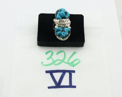 Vintage Zuni Ring 925 Sterling Silver Turquoise Signed RLB Size 6.0