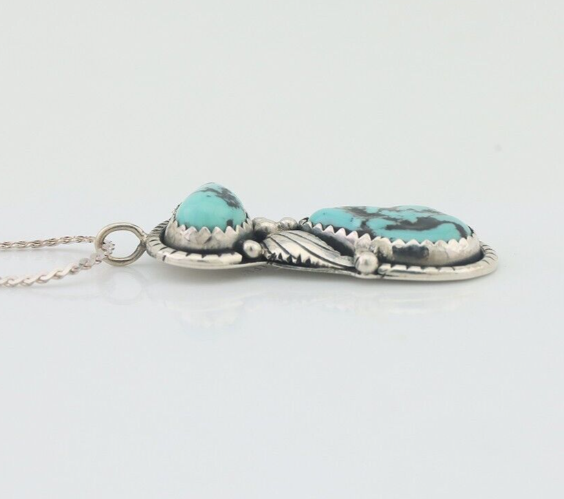 Navajo Necklace 925 Silver Natural Turquoise Signed Tom Willeto C.80s