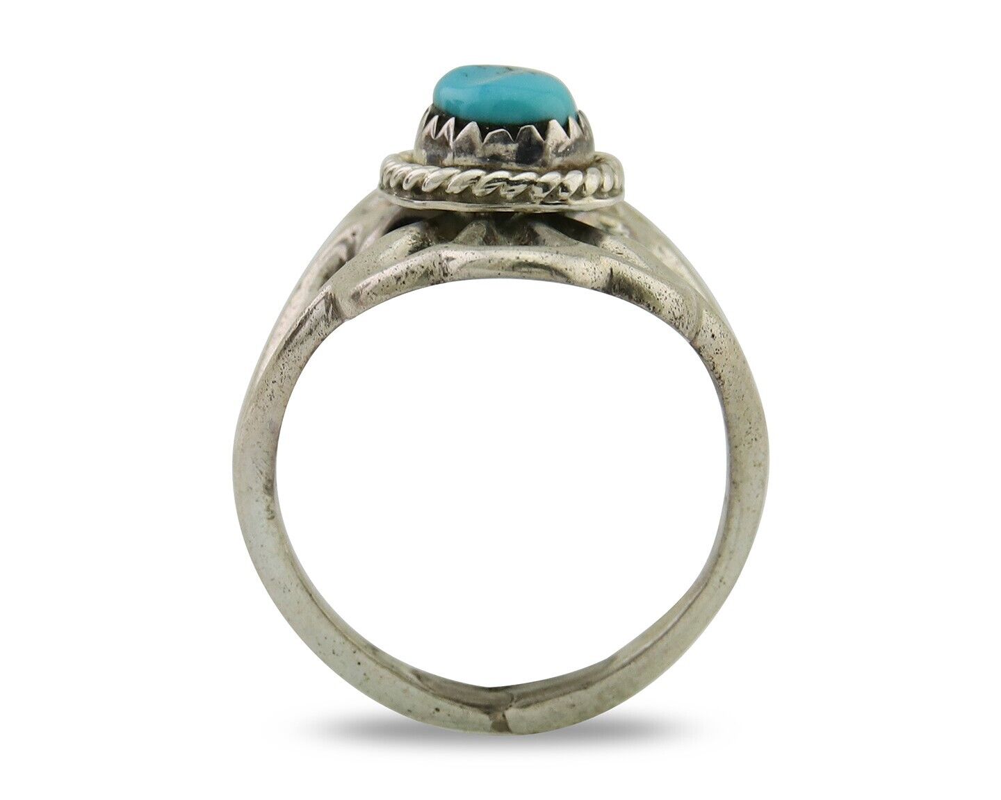 Navajo Sand Cast Ring 925 Silver Sleeping Beauty Turquoise Artist C.80's