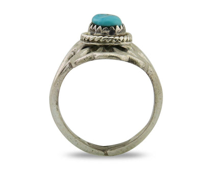 Navajo Sand Cast Ring 925 Silver Sleeping Beauty Turquoise Artist C.80's