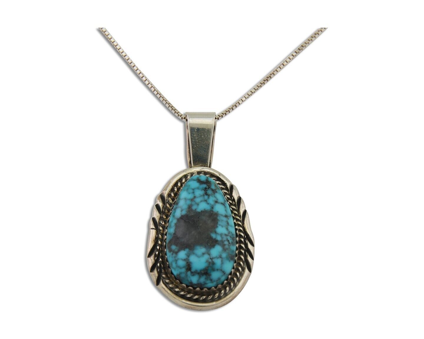Navajo Necklace 925 Silver Spiderweb Turquoise Artist Signed Loretta Begay C80's