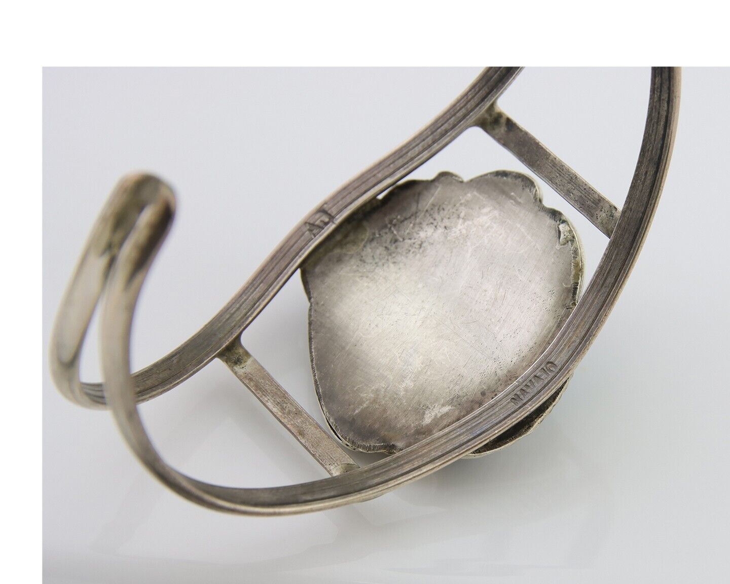 Navajo Bracelet 925 Silver Blue Nugget Turquoise Artist Signed AJ C.80's