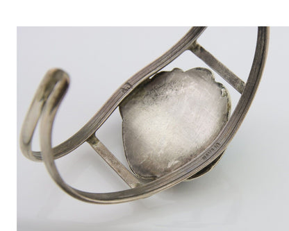 Navajo Bracelet 925 Silver Blue Nugget Turquoise Artist Signed AJ C.80's