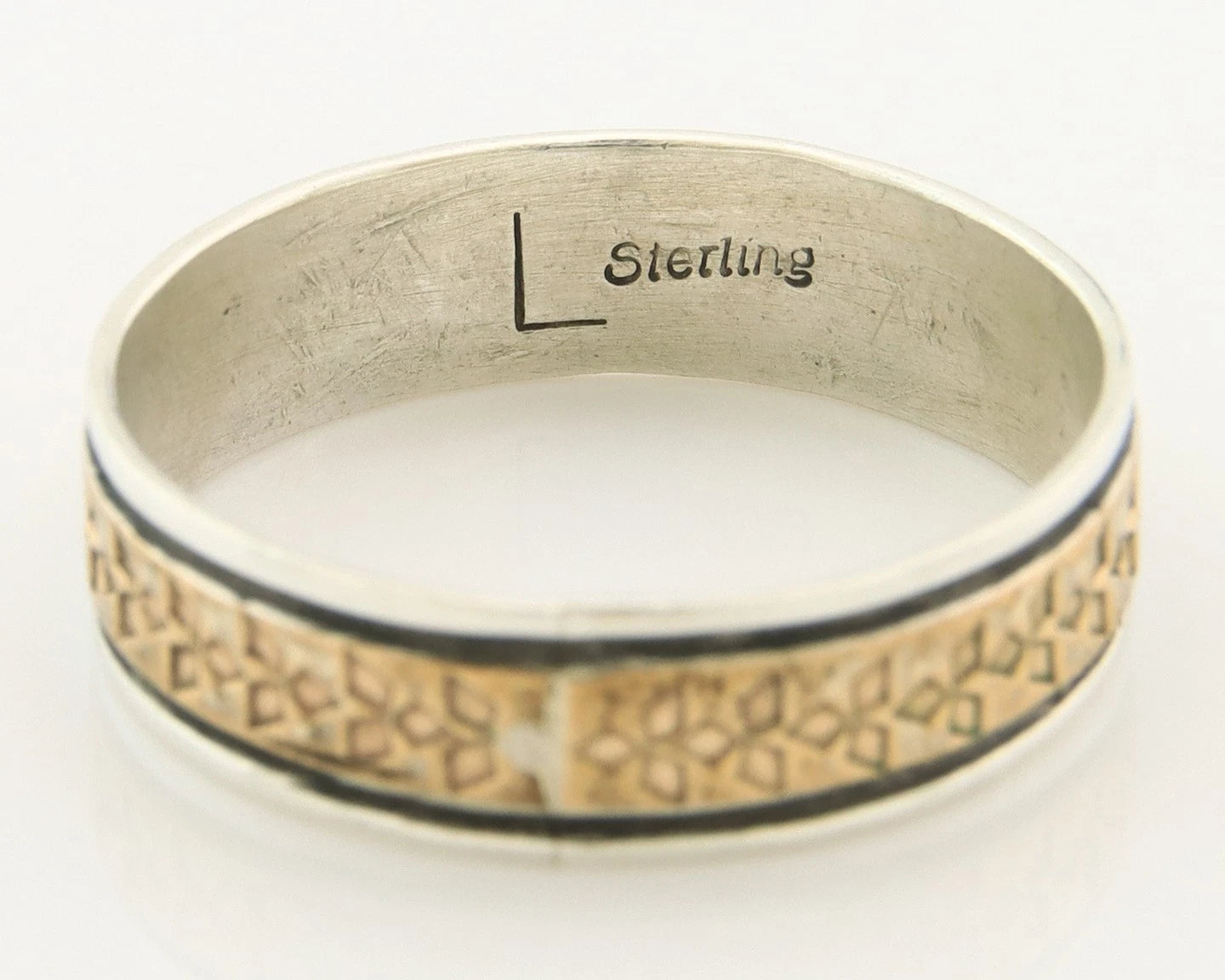 Men Navajo Ring Sterling Silver & Gold Turpens Pawn Vault Size 13.0