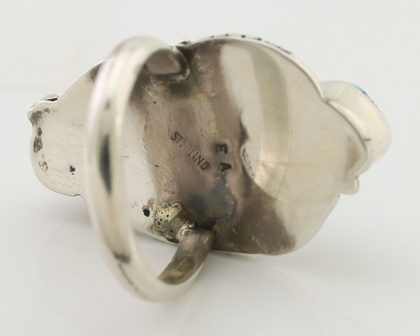 Navajo Ring 925 Silver Sleeping Beauty Turquoise Signed Evelyn Abeita C.80's