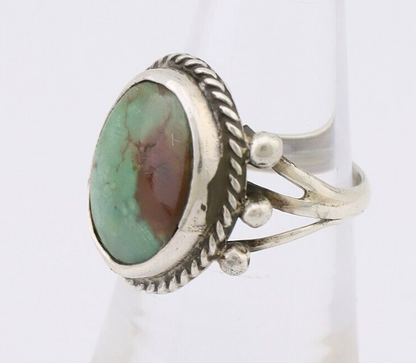 Navajo Ring 925 Silver Natural Green Turquoise Artist Signed MC C.80's