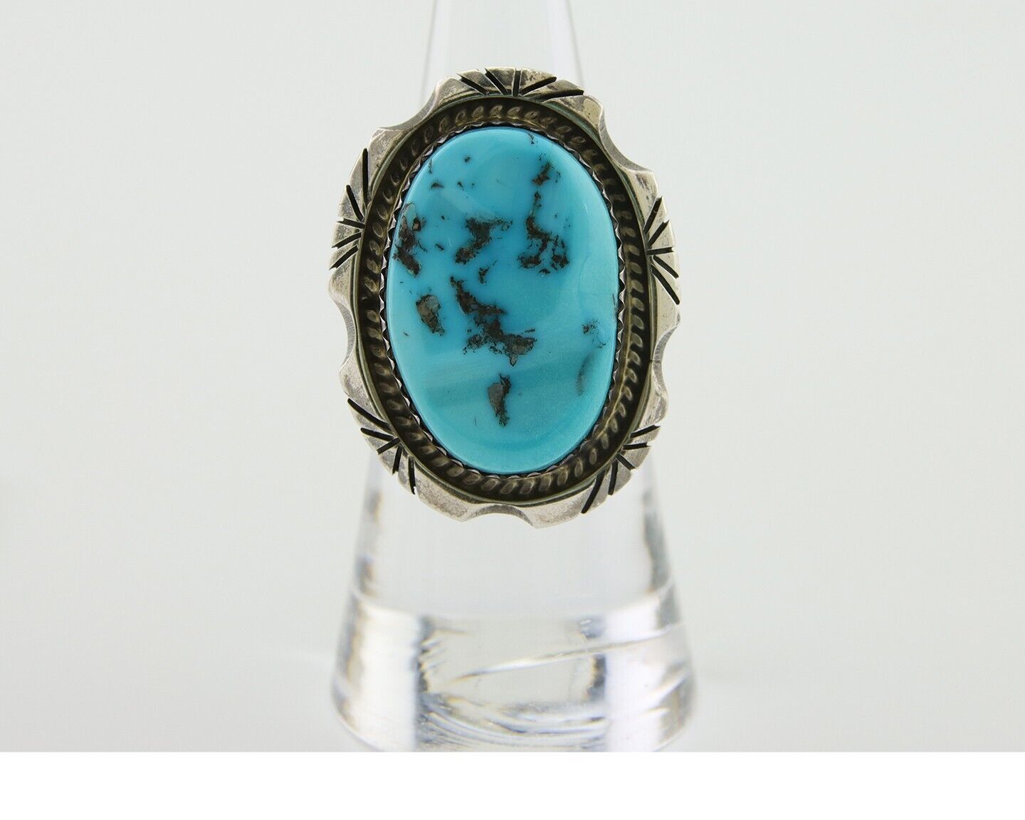 Navajo Ring 925 Silver Sleeping Beauty Turquoise Artist Siged Becenti C.80's