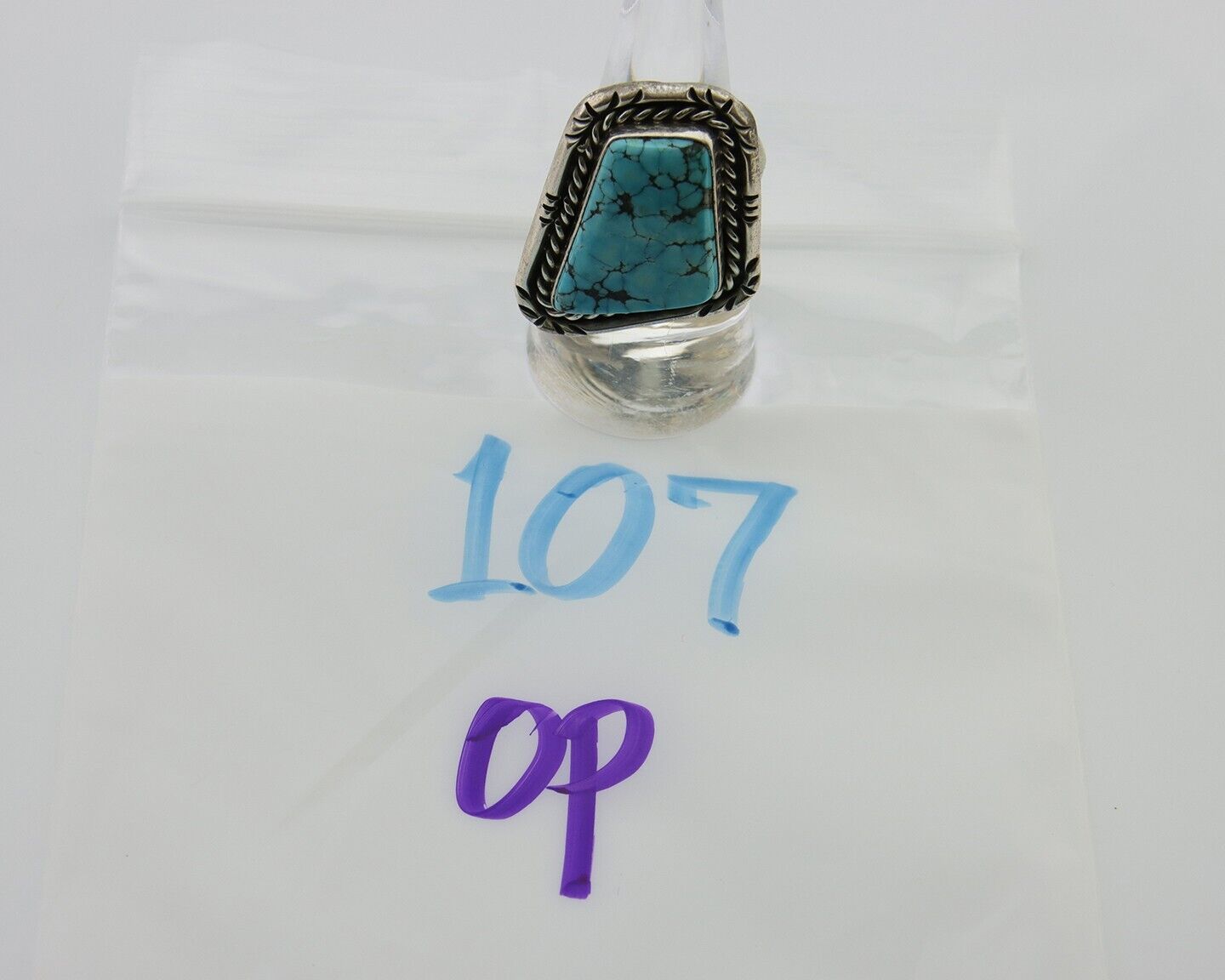 Navajo Ring 925 Silver Spiderweb Turquoise Artist Siged L Bennett C.80's