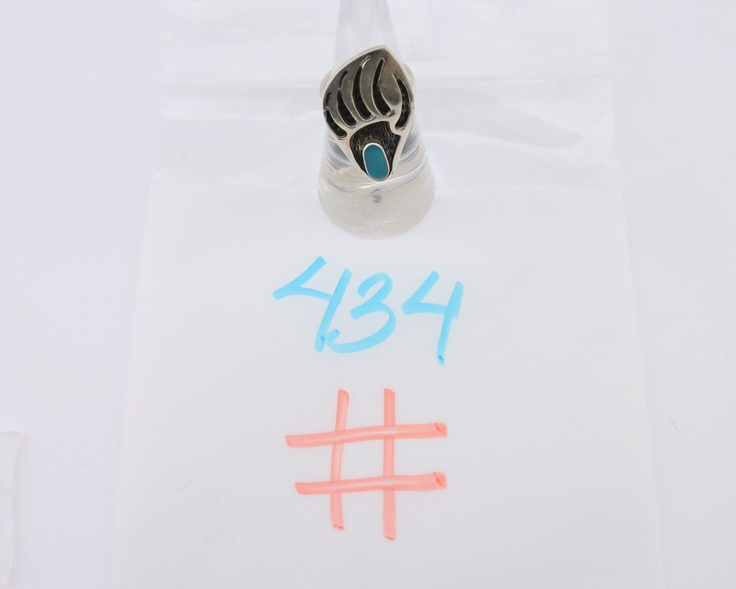 Navajo Badger Paw Ring 925 Silver Turquoise Native American Artist C.80's