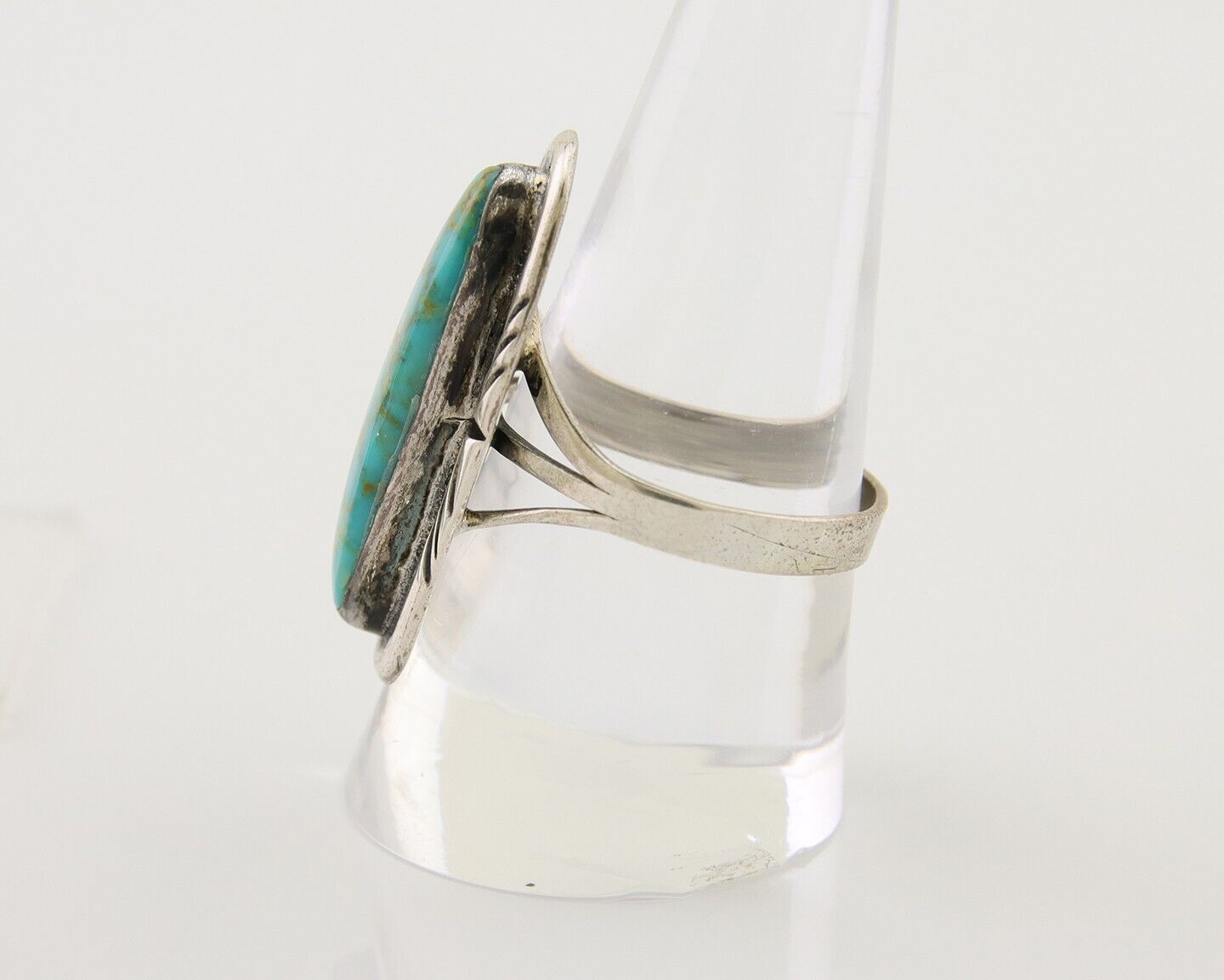Navajo Ring 925 Silver Nevada Blue Turquoise Signed MC C.80's