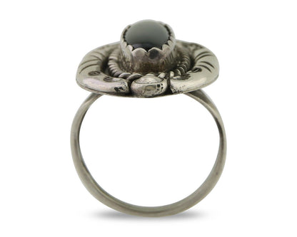 Navajo Handmade Ring 925 Silver Black Onyx Artist Signed V & N Edsitty C.80's