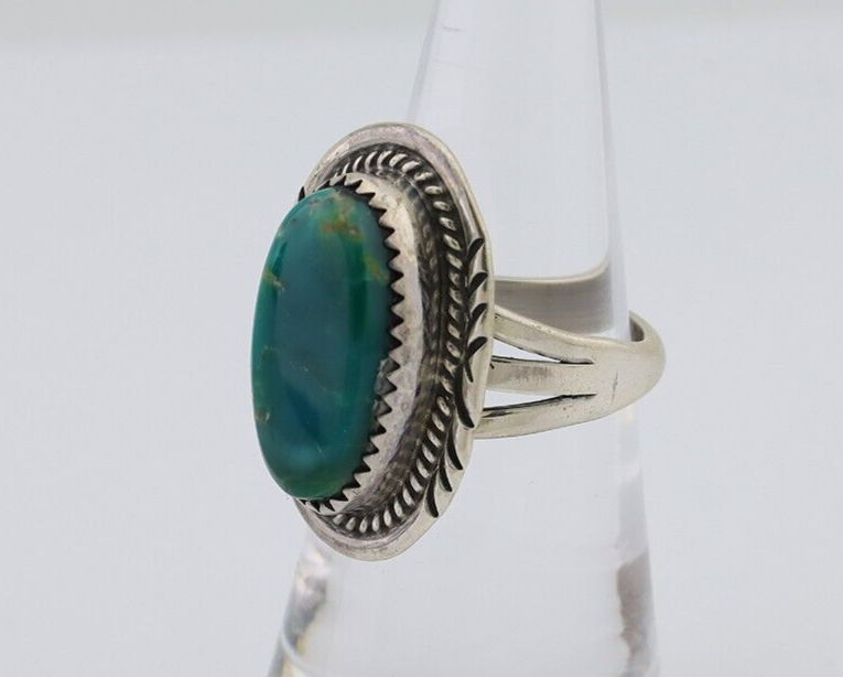 Navajo Hand Stamped Ring 925 Silver Natural Turquoise Native Artist C.80's