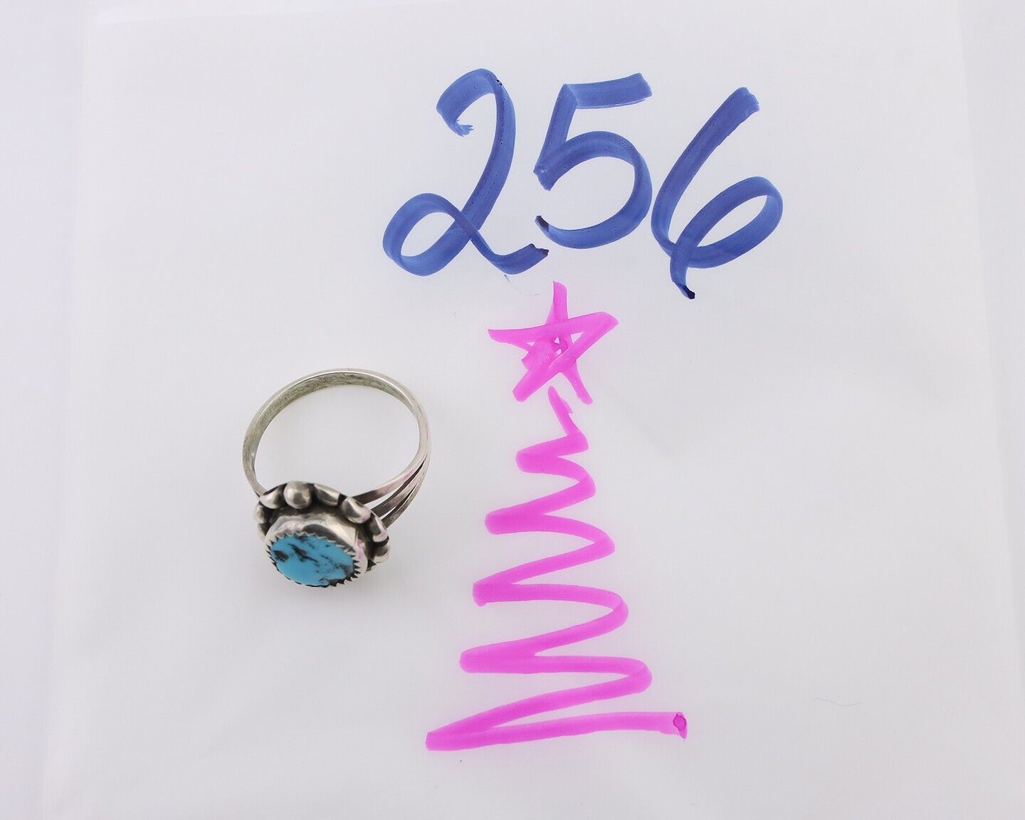 Navajo Ring 925 Silver Sleeping Beauty Turquoise Artist Signed SC C.80's