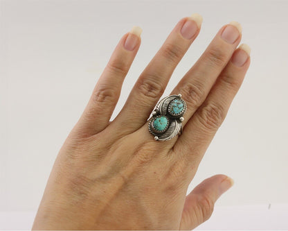 Navajo Ring 925 Silver Natural Blue Turquoise Native Artist Signed Montoya C.80s