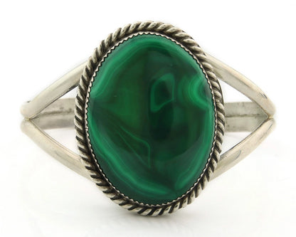 Navajo Cuff Bracelet Sterling Silver Natural Malachite Artist Signed JY