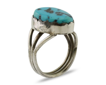 Navajo Ring 925 Silver Natural Blue Turquoise Signed Tony Guerro C.80's