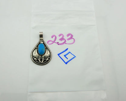 Navajo Pendant 925 Sterling Silver Natural Turquoise Vintage Artist Sign Teepee