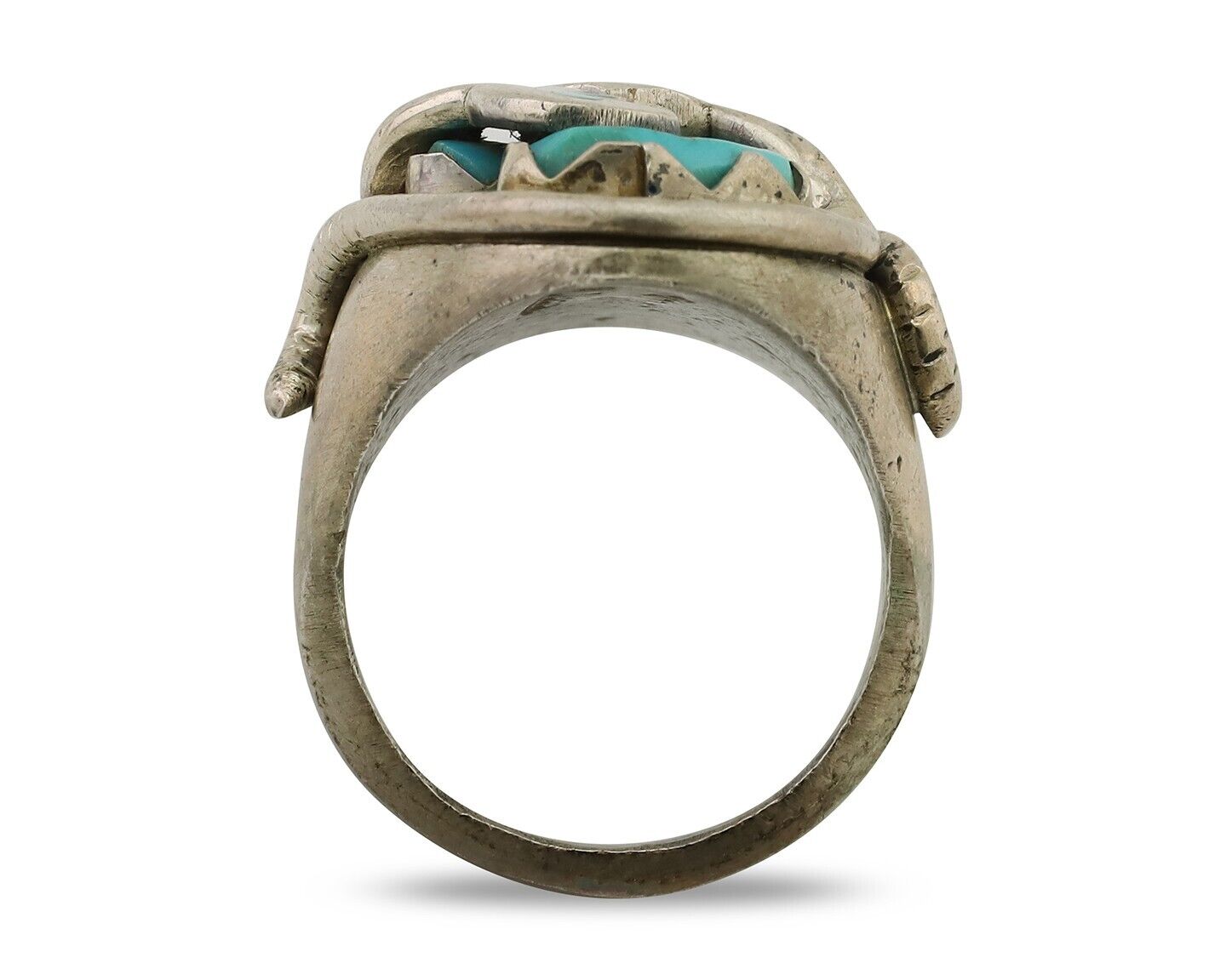 Mens Heavy Zuni Snake Ring 925 Silver Turquoise Signed EFFIE CALAVASA C.80's