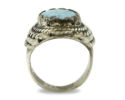 Navajo Ring .925 SOLID Silver Kingman Turquoise Artist Native American C.1980's