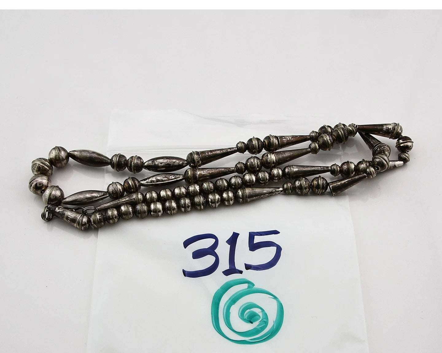 Navajo Bead Necklace Sterling Silver8.0 mm wide 25 in long Circa 1980's
