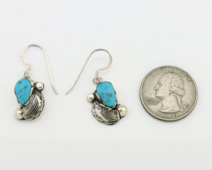 Zuni Dangle Handmade Earrings 925 Silver Blue Turquoise Native Artist C.80's