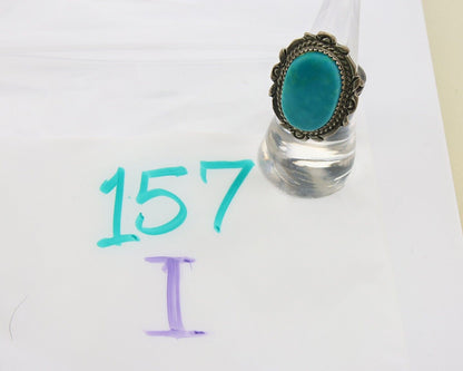 Navajo Ring 925 Sterling Natural Blue Turquoise Signed TALHAT C.80's Size 6.0