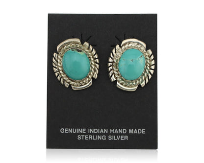 Navajo Earrings 925 Silver Natural Blue Turquoise Native American Artist C.80s