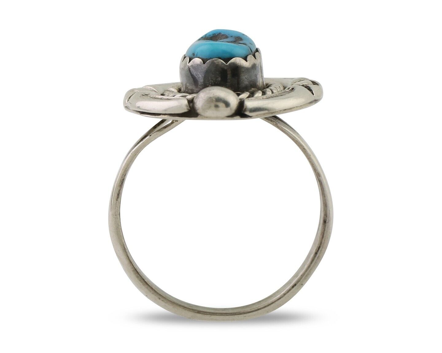 Navajo Ring 925 Silver Sleeping Beauty Turquoise Signed V & N EDSITTY C.80's
