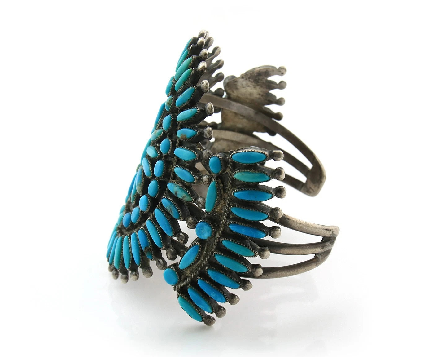 Navajo Cuff Bracelet Sterling Silver Turquoise Vintage Signed JCS C.1975