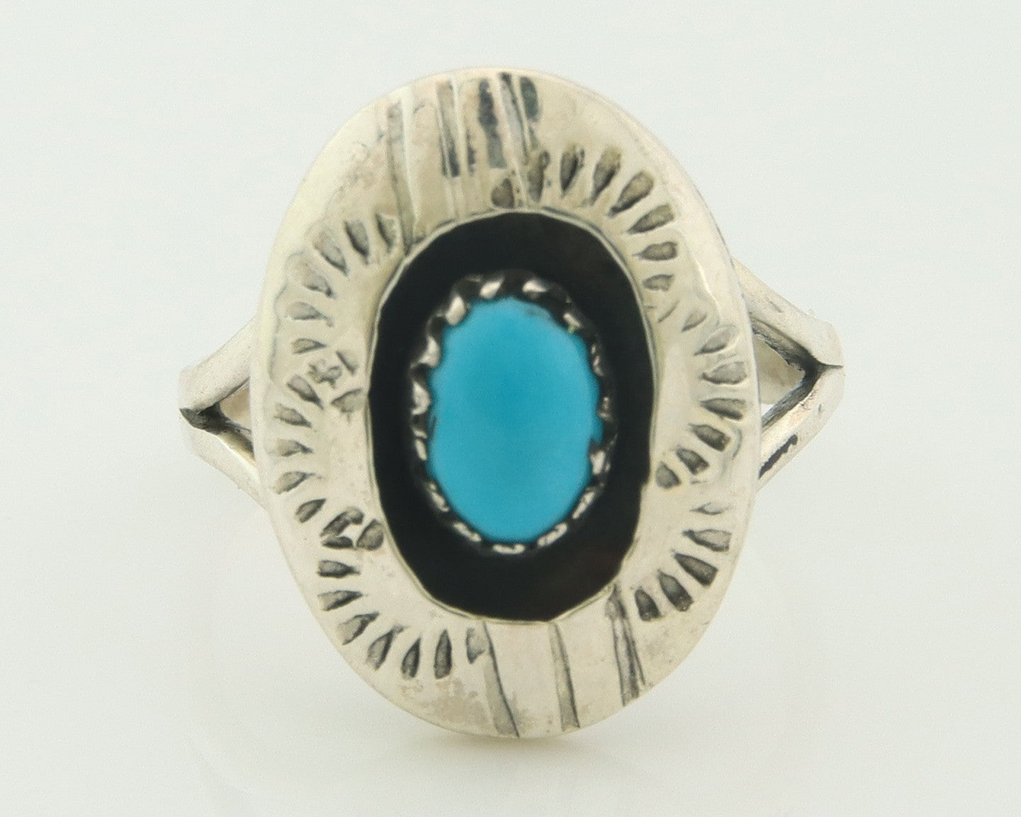 Navajo Ring Sterling Silver Blue Turquoise Vintage Signed JC Size 5.25