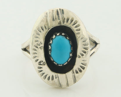 Navajo Ring Sterling Silver Blue Turquoise Vintage Signed JC Size 5.25