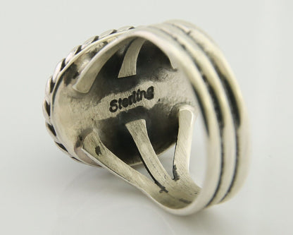 Navajo Ring 925 Silver Natural Malachite Native American Artist C.80's