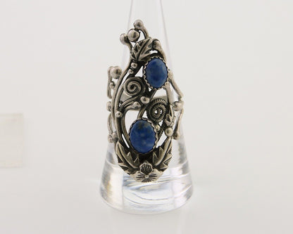 Navajo Ring 925 Silver Natural Denim Lapis Artist Signed Prairie Fire C.80's