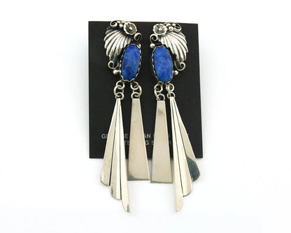 Navajo Dangle Circle Earrings Sterling Silver Lapis Vintage Native Artist