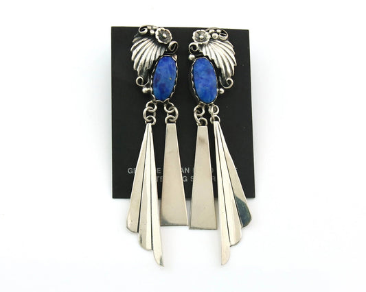 Navajo Dangle Circle Earrings Sterling Silver Lapis Vintage Native Artist