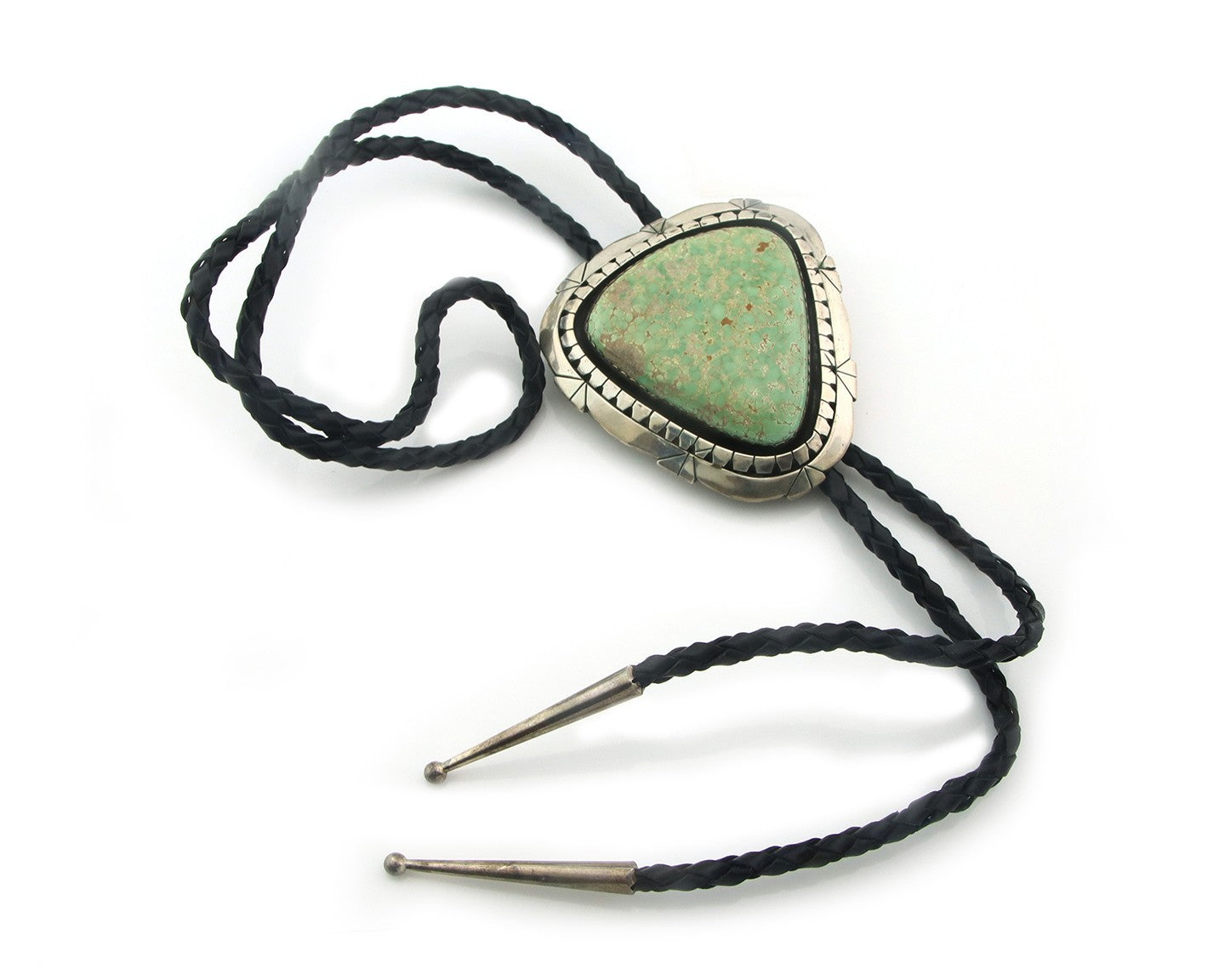 Navajo Bolo Tie Sterling Green Turquoise Vintage Authentic Traditional