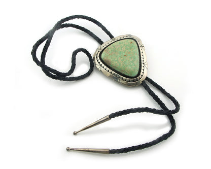 Navajo Bolo Tie Sterling Green Turquoise Vintage Authentic Traditional