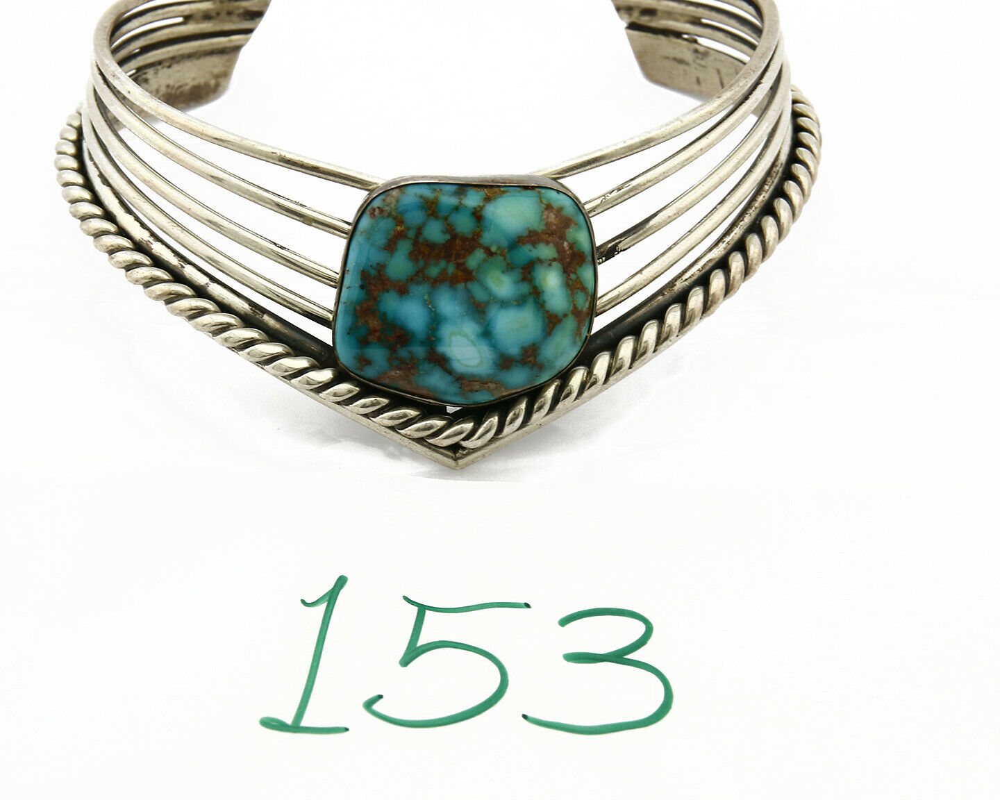 Navajo Handmade .925 SOLID Silver Natural Turquoise 5 Row Cuff Bracelet