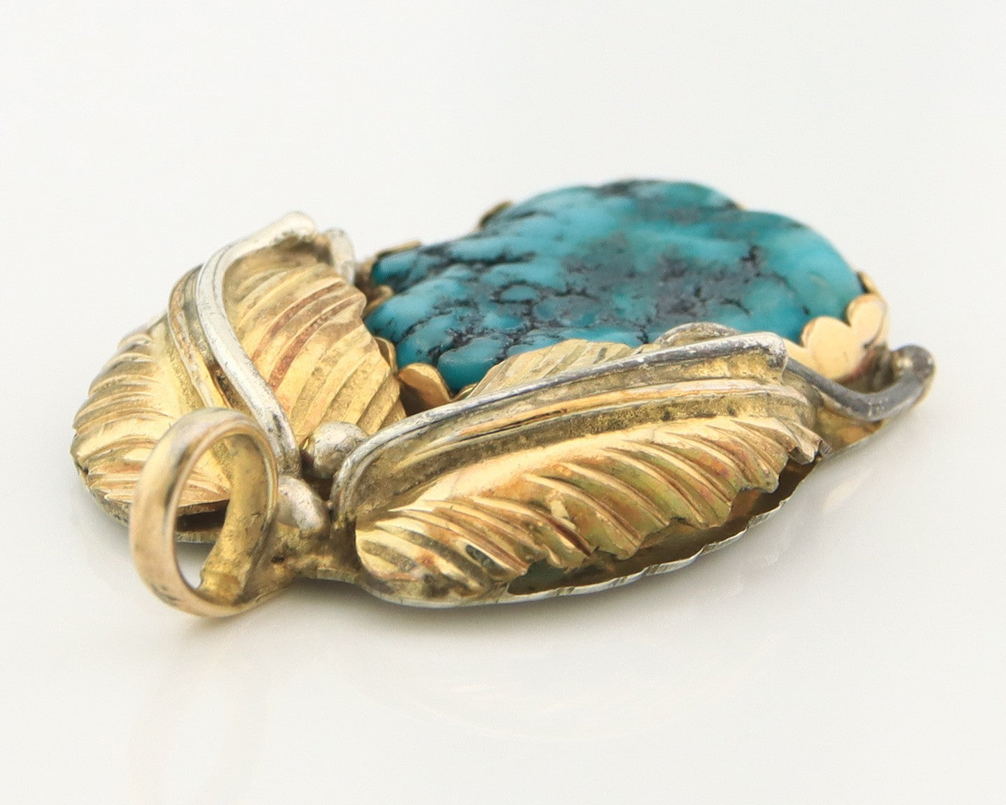 Navajo Pendant Sterling Silver & Gold Natural Blue Turquoise Authentic Native
