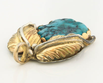 Navajo Pendant Sterling Silver & Gold Natural Blue Turquoise Authentic Native