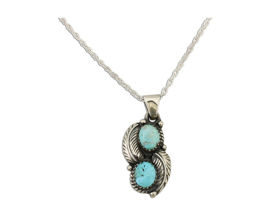 Navajo Necklace Pendant 925 Silver Natural Turquoise Signed MC C.80's