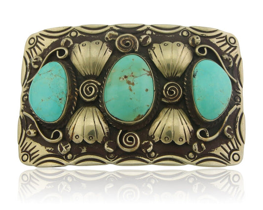 Navajo Belt Buckle .999 Nickel Handmade Artist Signed IJC 2.0x3.0 in C.1980's