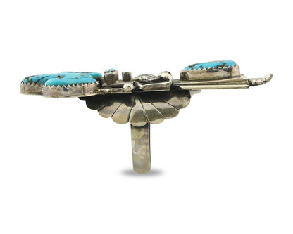 Vintage Navajo Ring Sterling Silver Turquoise Handmade Signed MO Size 10.5