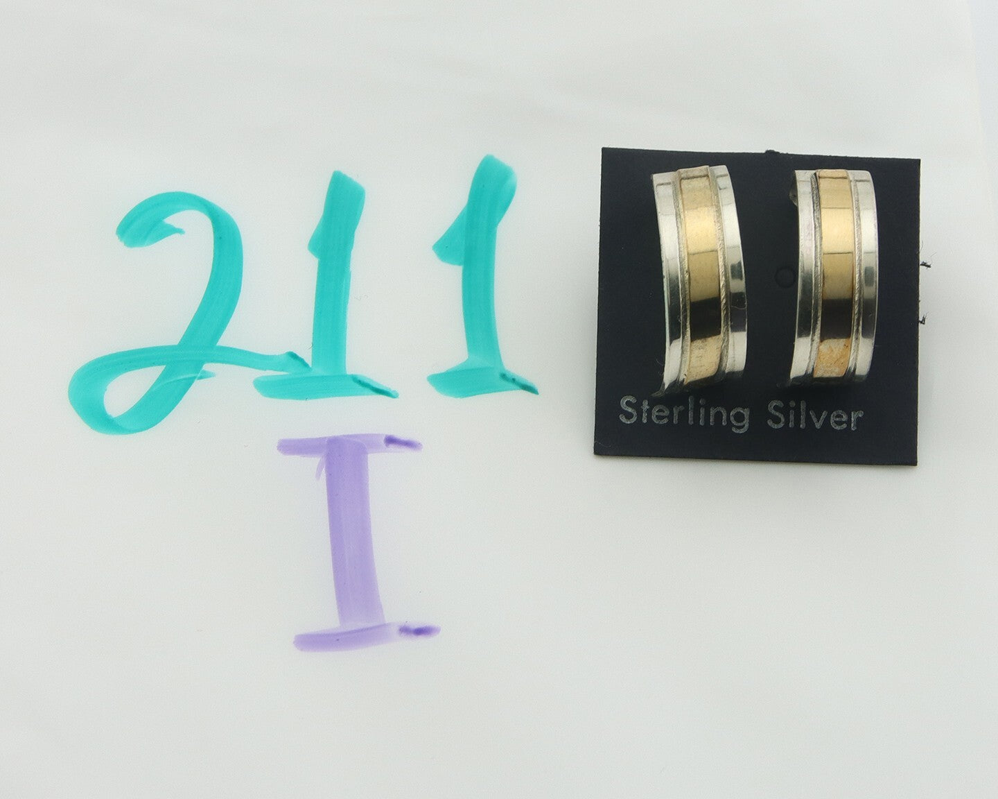 Navajo Hoop Earrings 925 Silver & Gold Native American Artist C.80's