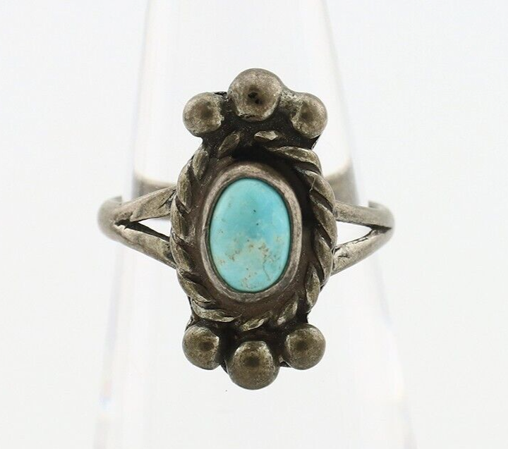 Navajo Ring 925 Silver Natural Blue Turquoise Native American Artist C.1980's